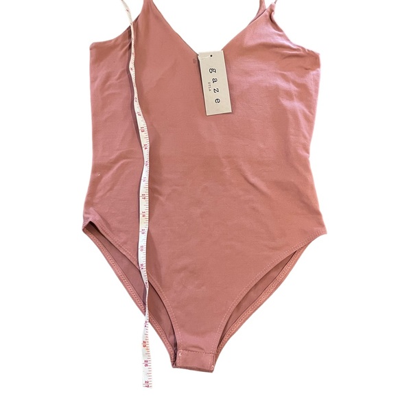 NWT Mauve Dusty Pink Soft V-Neck Low Back Thin Strap Strappy Lined Bodysuit - Picture 12 of 13